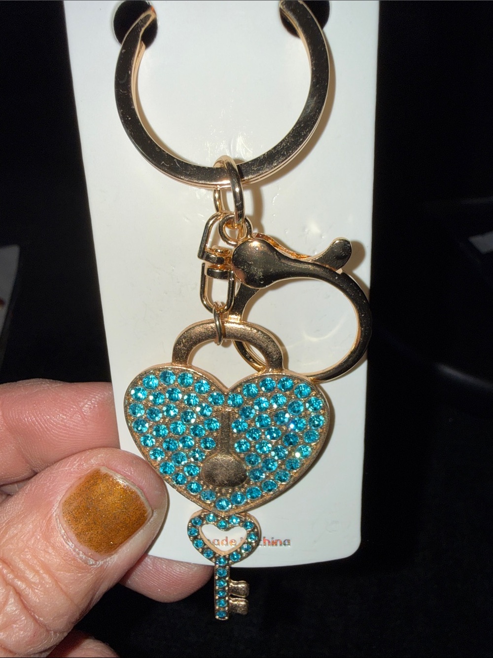 Mint Gold-Tone Key & Card Holder with Turquoise Crystal Heart and Key Charm